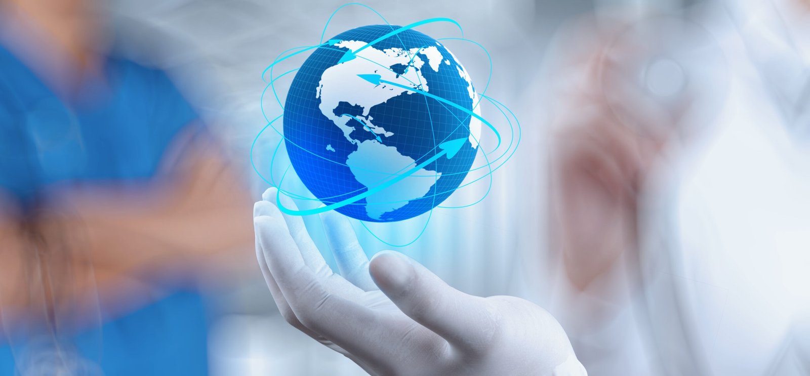 Medical Doctor holding a world globe in her hands as medical network concept